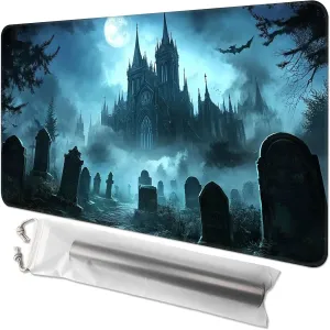 Card Game Playmat for MTG & TCG, 24x14 inch Non-Slip Magic Playmat, Durable Rubber Surface, Ideal for Card Games & Board Games, Portable with Storage Bag, Gothic Cemetery