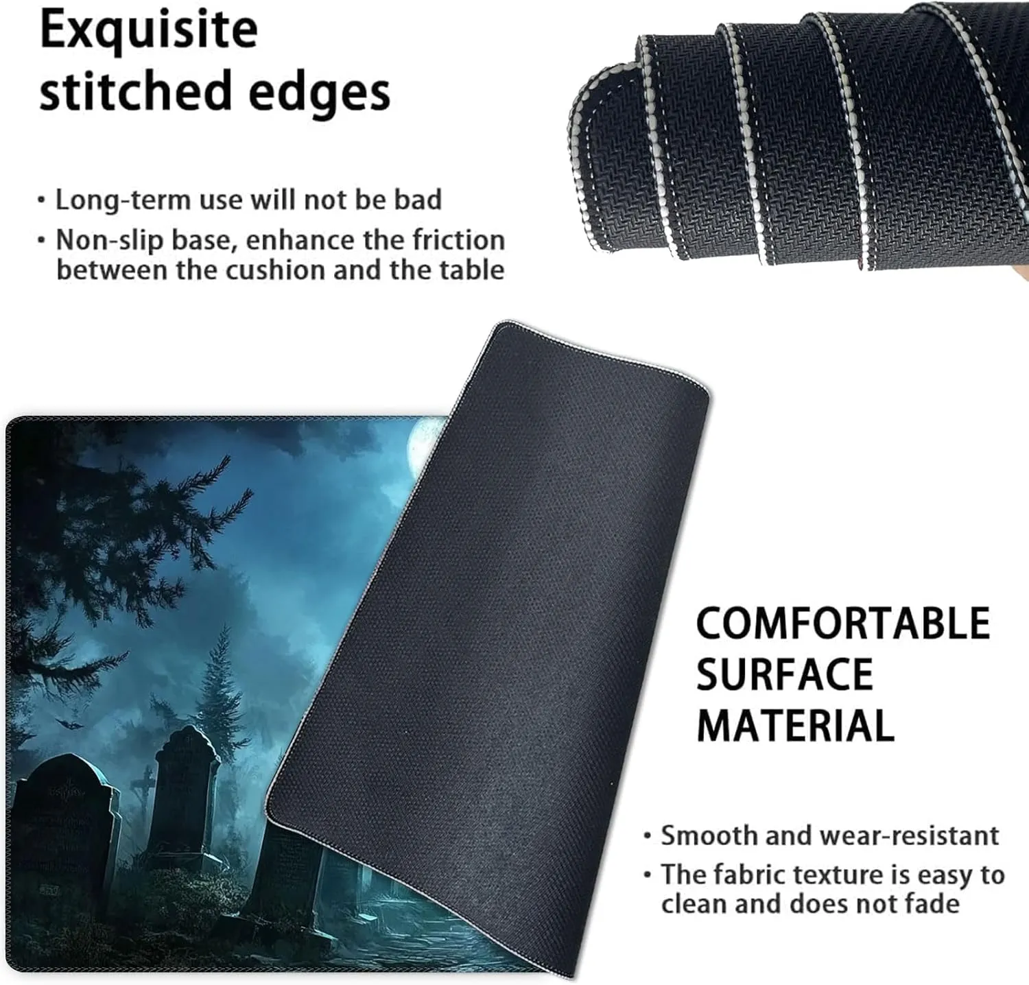 Card Game Playmat for MTG & TCG, 24x14 inch Non-Slip Magic Playmat, Durable Rubber Surface, Ideal for Card Games & Board Games, Portable with Storage Bag, Gothic Cemetery