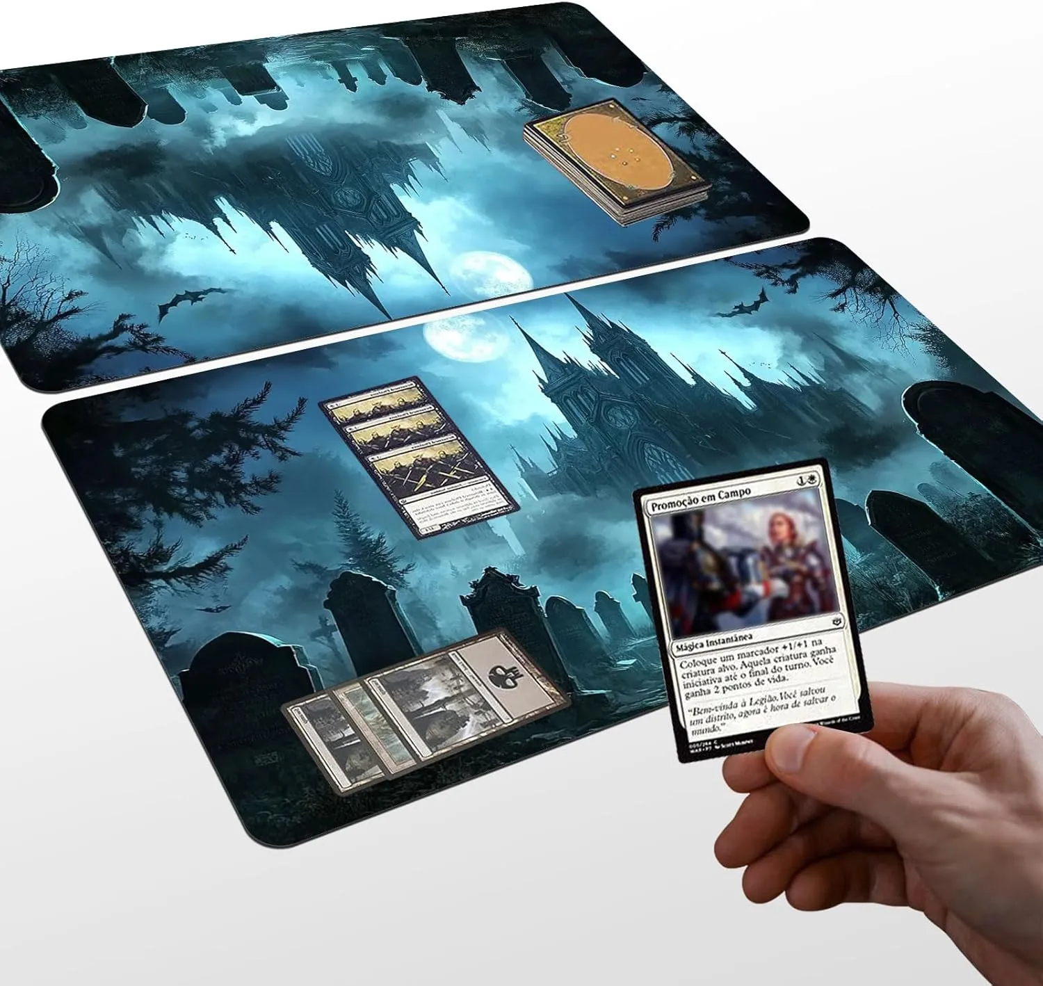 Card Game Playmat for MTG & TCG, 24x14 inch Non-Slip Magic Playmat, Durable Rubber Surface, Ideal for Card Games & Board Games, Portable with Storage Bag, Gothic Cemetery