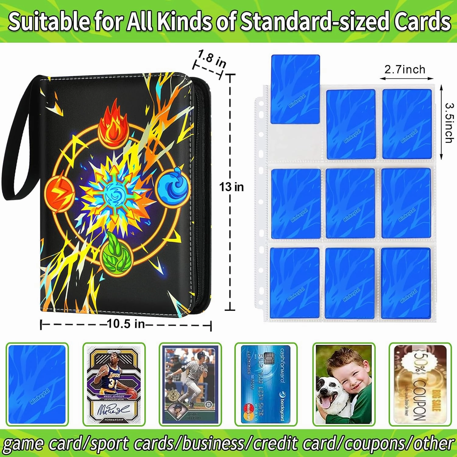 Card Binder for Cards, 9-Pocket Trading Card Binder with 50 Removable Sleeves Fits 900 Cards, Great Creative Design Card Collection Binder Album Gift for Boys Girls Aged 4 to 16 (900 Pockets)