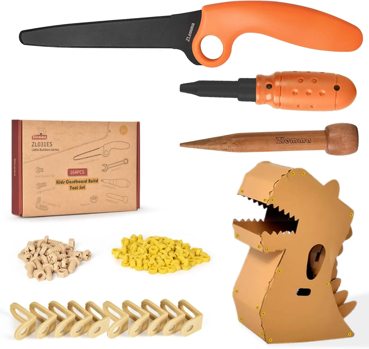 Cardboard Construction Tool Kit 163 Pieces-Educational Toys for at-Home Play   Classroom Learning | Reusable Cardboard Tools for Kids