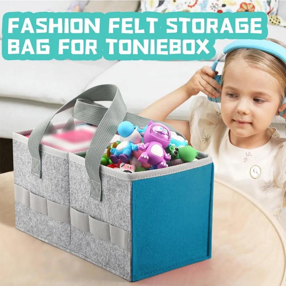 Carrying Case Travel Felt Bag Compatible with Toniebox Starter Set and Tonies Figurine (Gray Blue)