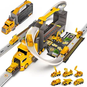 Carsky Truck Toy Cars for Toddlers Race Track Playset, 7in1 Construction Toys in Transport Car Carrier, Cars Toys Gifts for Age 2 3 4 5 Years Old Boys Kids