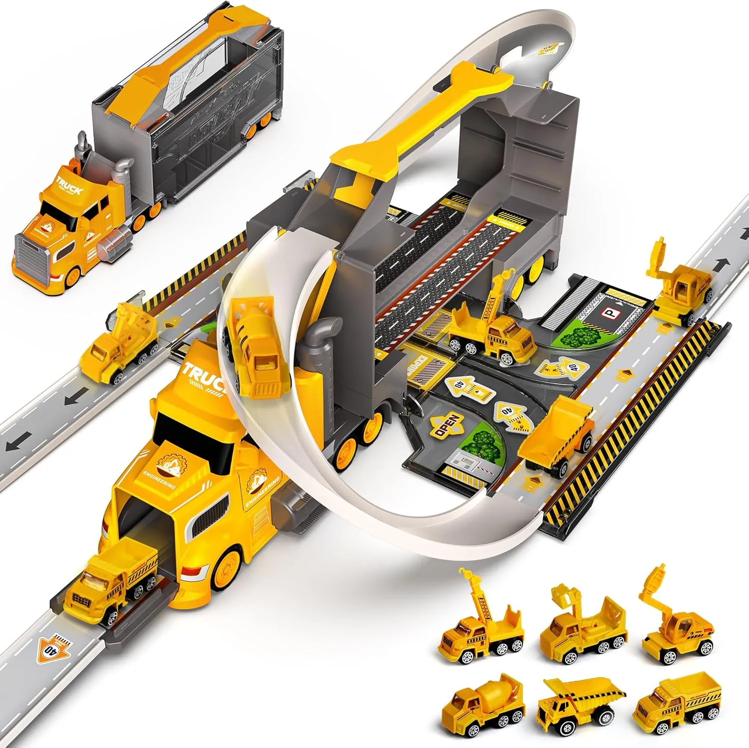 Carsky Truck Toy Cars for Toddlers Race Track Playset, 7in1 Construction Toys in Transport Car Carrier, Cars Toys Gifts for Age 2 3 4 5 Years Old Boys Kids