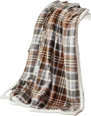 CARSTENS, INC. Ultra Premium Super Soft Plush Sherpa Fleece Oversized Throw Blanket 54" x 68", Gray Chestnut Plaid