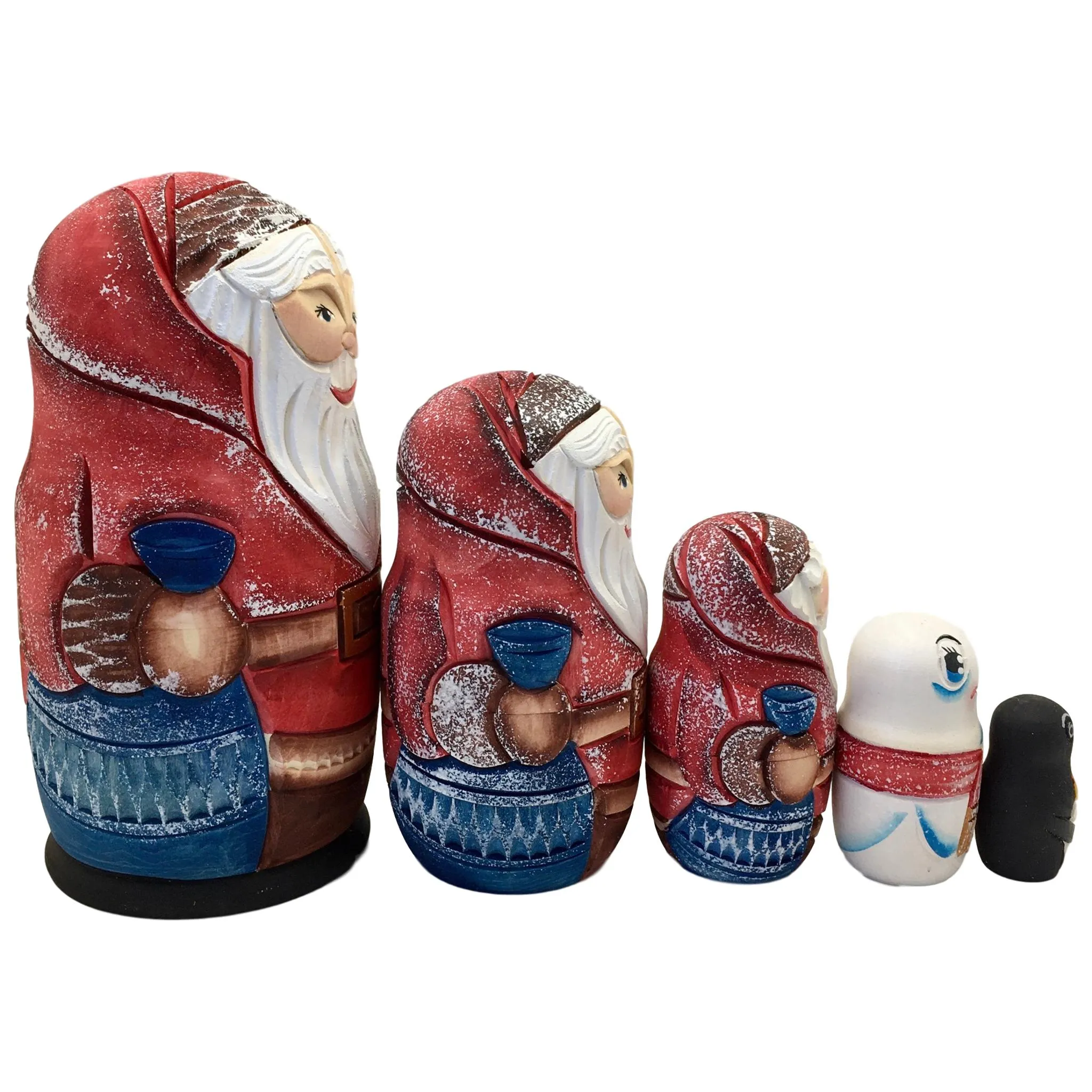 Carved Santa 5 Piece Nesting Doll Set