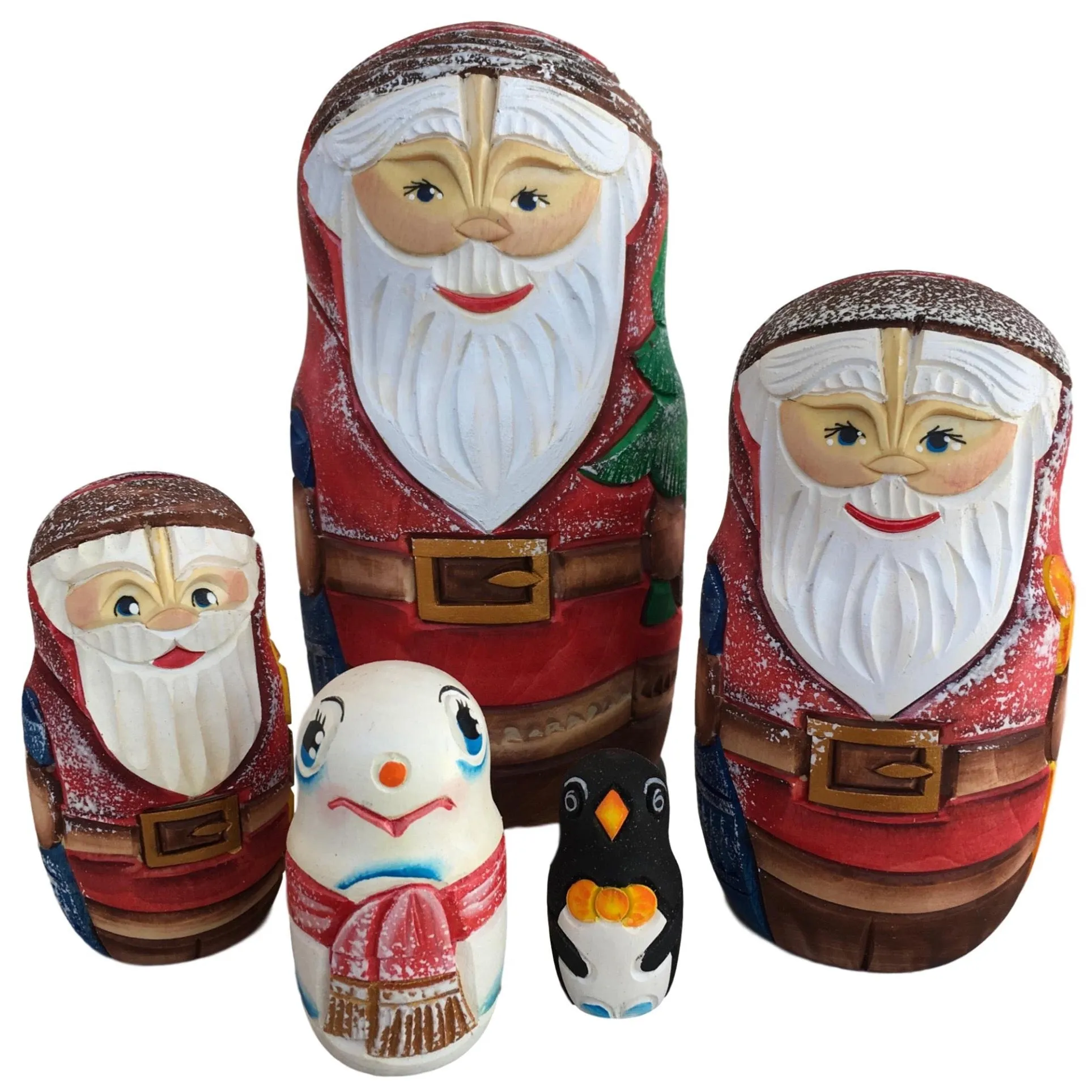 Carved Santa 5 Piece Nesting Doll Set