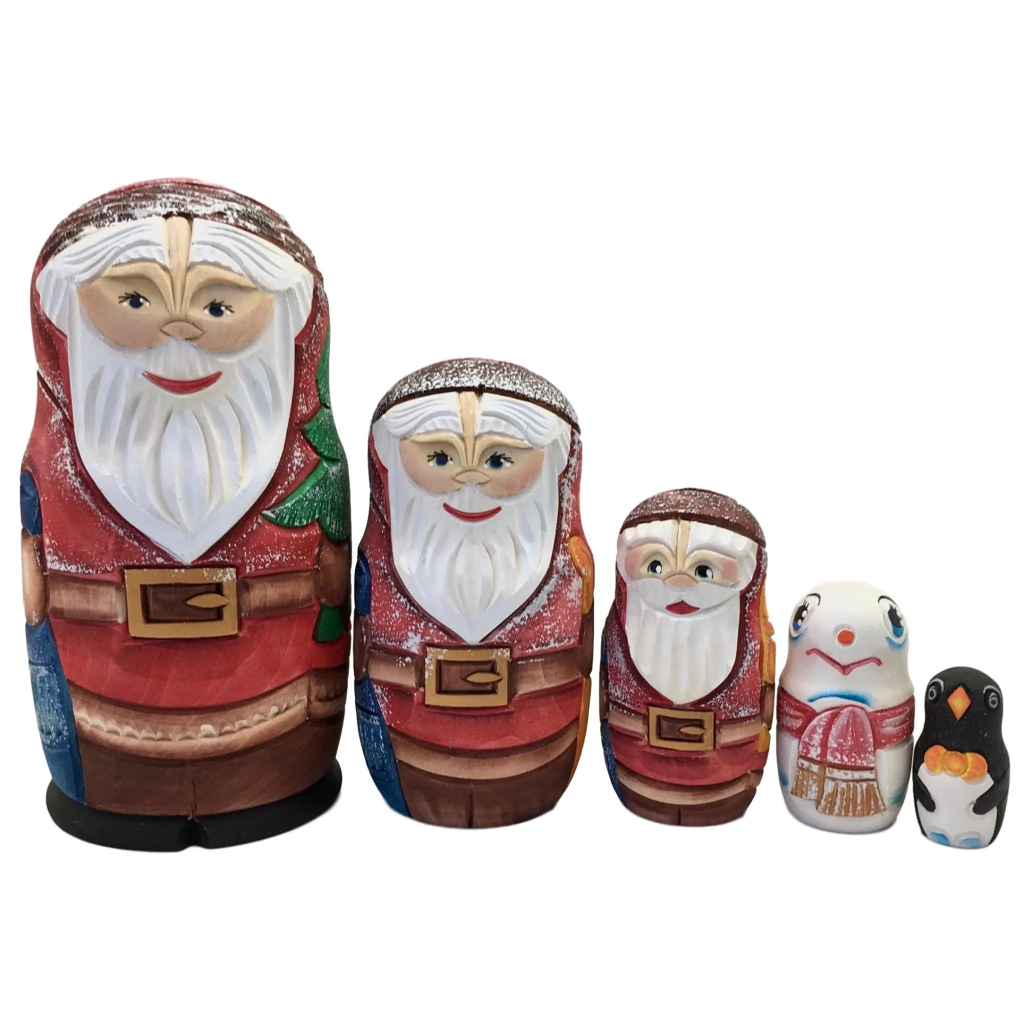 Carved Santa 5 Piece Nesting Doll Set