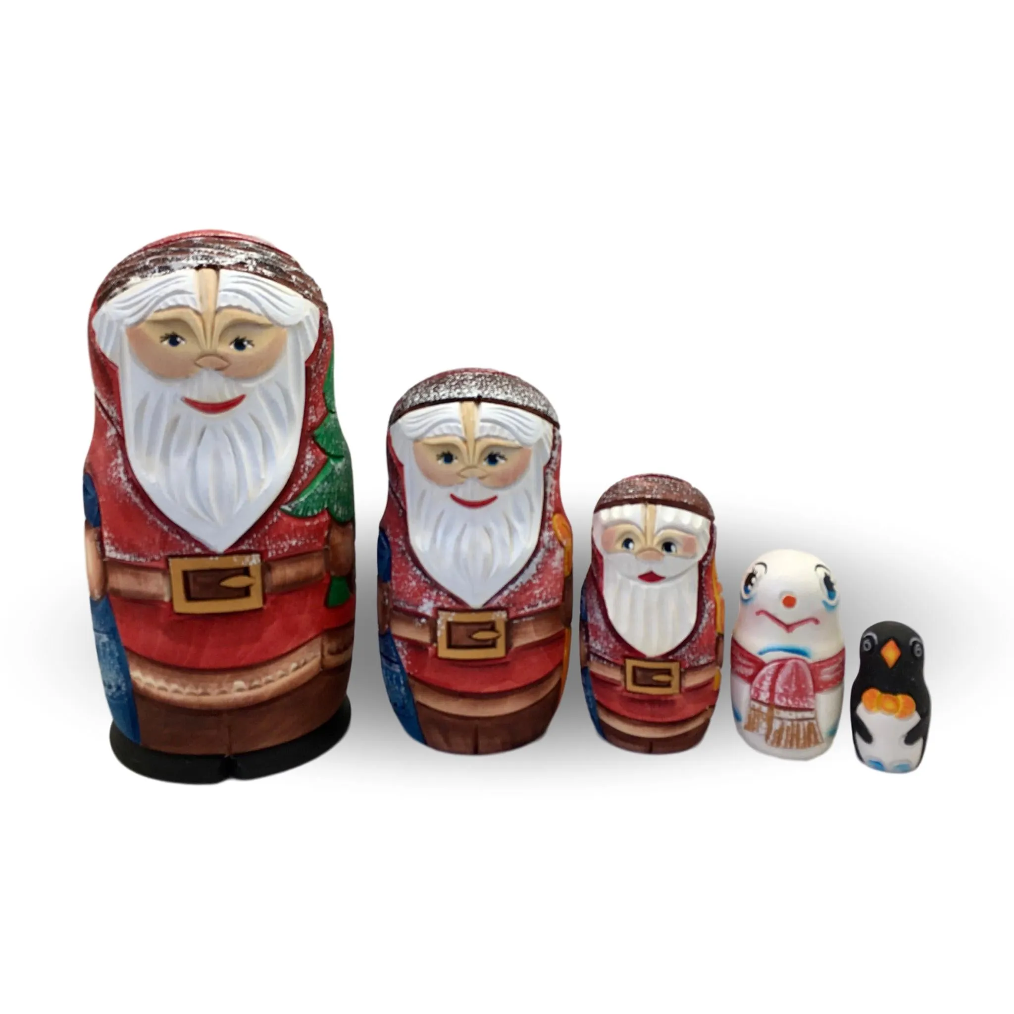 Carved Santa 5 Piece Nesting Doll Set