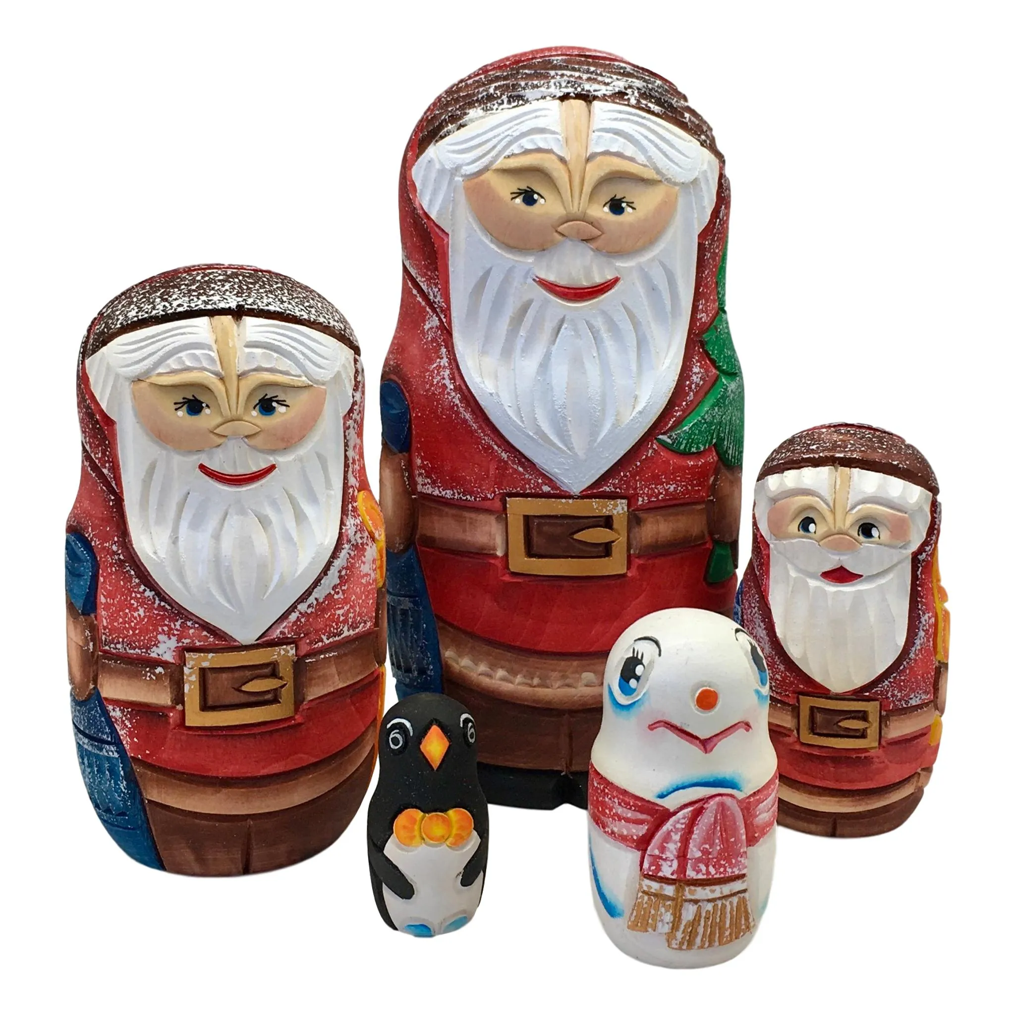 Carved Santa 5 Piece Nesting Doll Set
