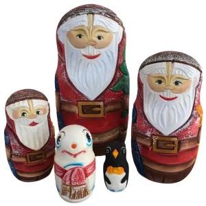 Carved Santa 5 Piece Nesting Doll Set