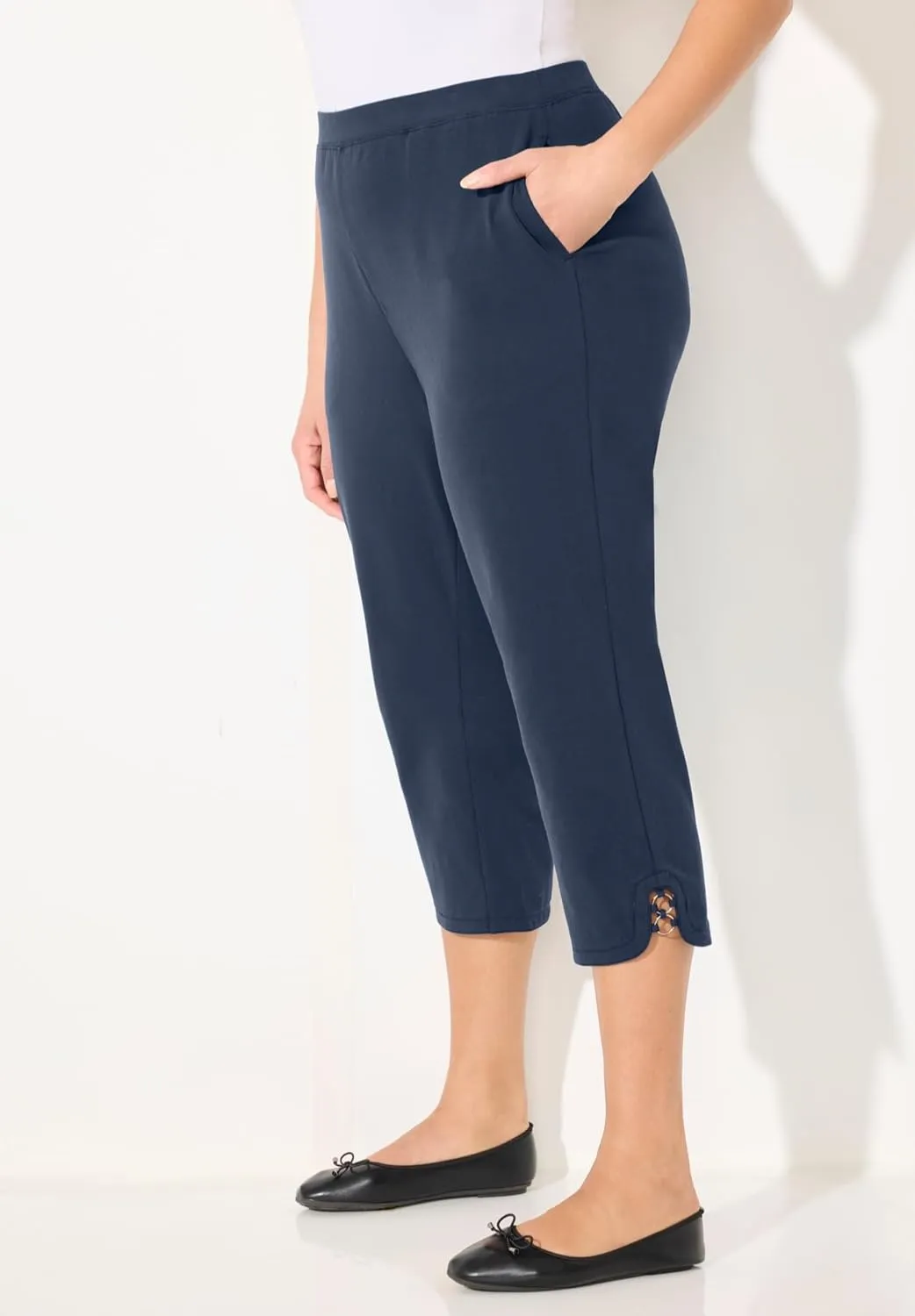 Catherines Women's Plus Size Suprema Studio Ring Accent Capri