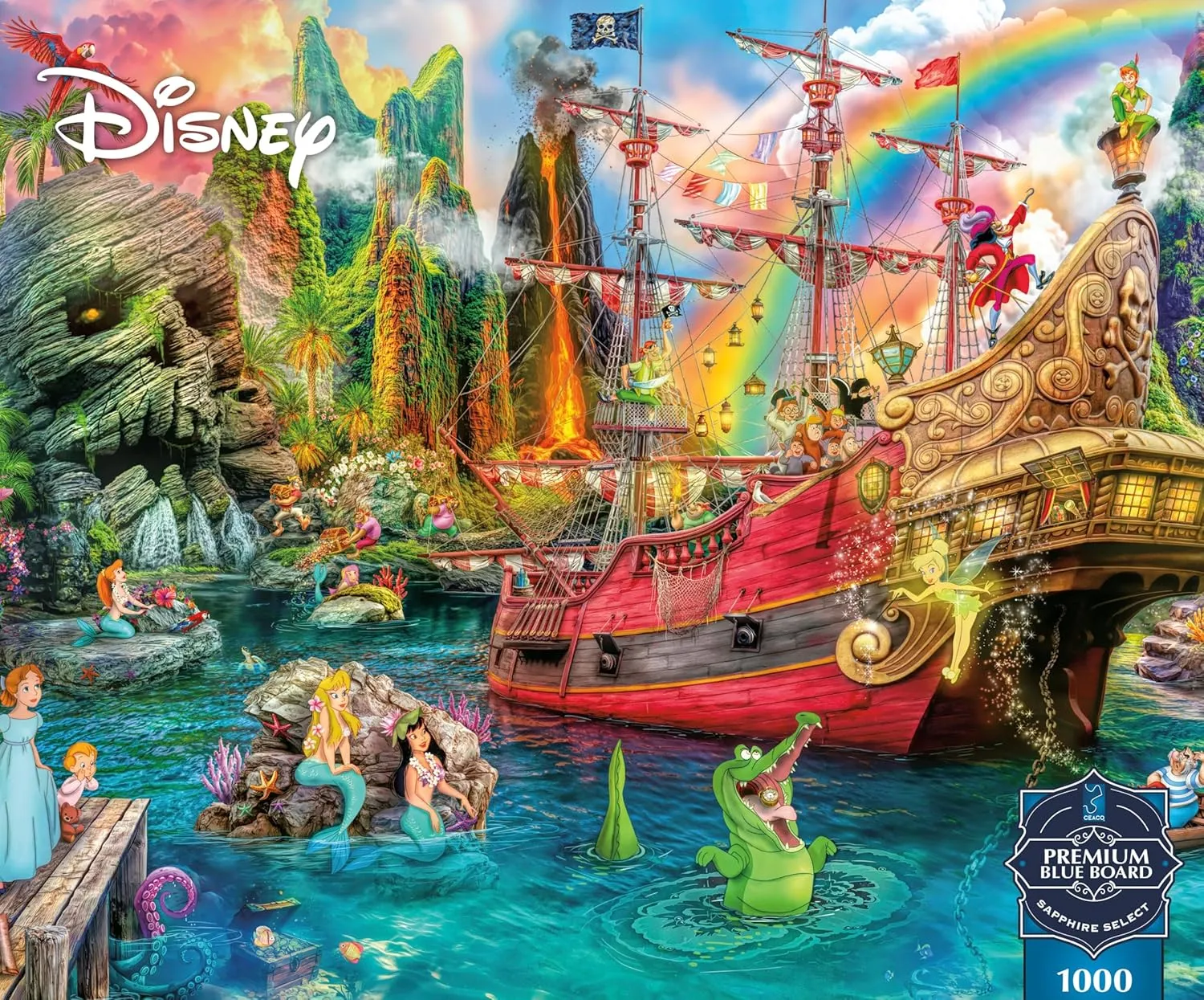 Ceaco - Sapphire Select - Disney - Aimee Stewart - Peter Pan Mermaid Lagoon -1000 Piece Jigsaw Puzzle – Challenging & Fun – Blue Core Puzzle Board – Giftable Display Box - Full Size Poster Included