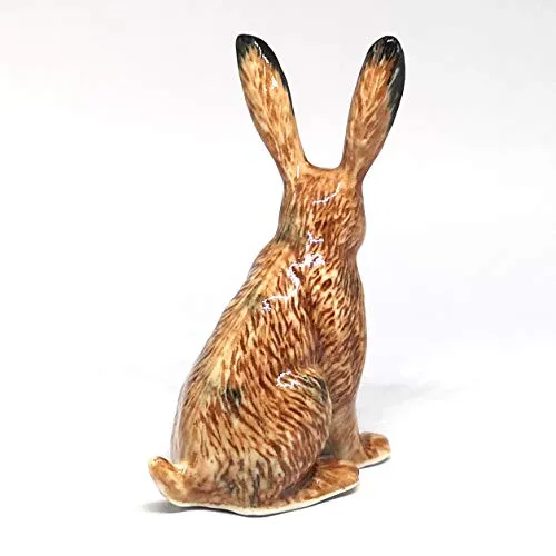 Ceramic Wild Brown Rabbit Figurine Hand Painted Miniature Terrarium Decor Collectible