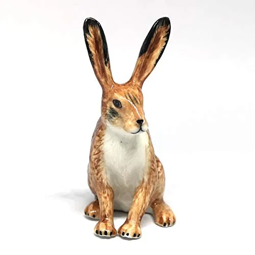 Ceramic Wild Brown Rabbit Figurine Hand Painted Miniature Terrarium Decor Collectible