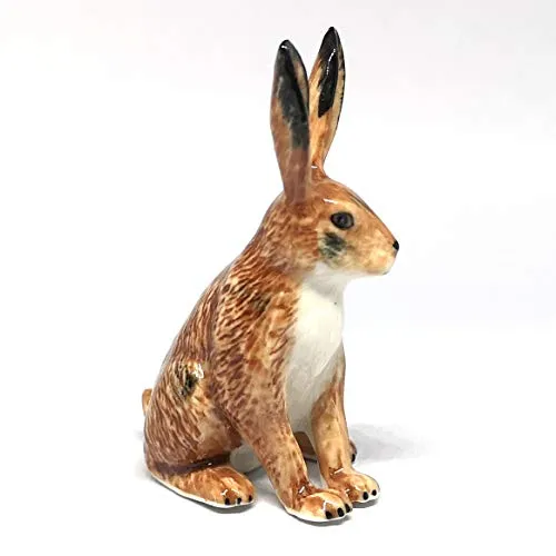 Ceramic Wild Brown Rabbit Figurine Hand Painted Miniature Terrarium Decor Collectible