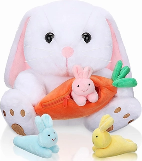 Chalyna Bunny Stuffed Animals with 3 Bunnies in a Carrot Rabbit Decor 10 Inches Easter Rabbit Plush Soft Cute Bunny Plush Toys Desktop Decoration for Boys and Girls Holiday Birthday Gift(Bunny)