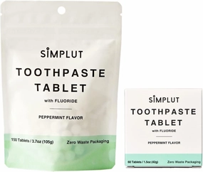 Chewable Toothpaste Tablets with Fluoride, Bundle - Travel Sized Oral Care, Eco Friendly Vegan Dental Tabs for Brushing - All Natural, SLS Free Ingredients for Adults - Peppermint Flavored