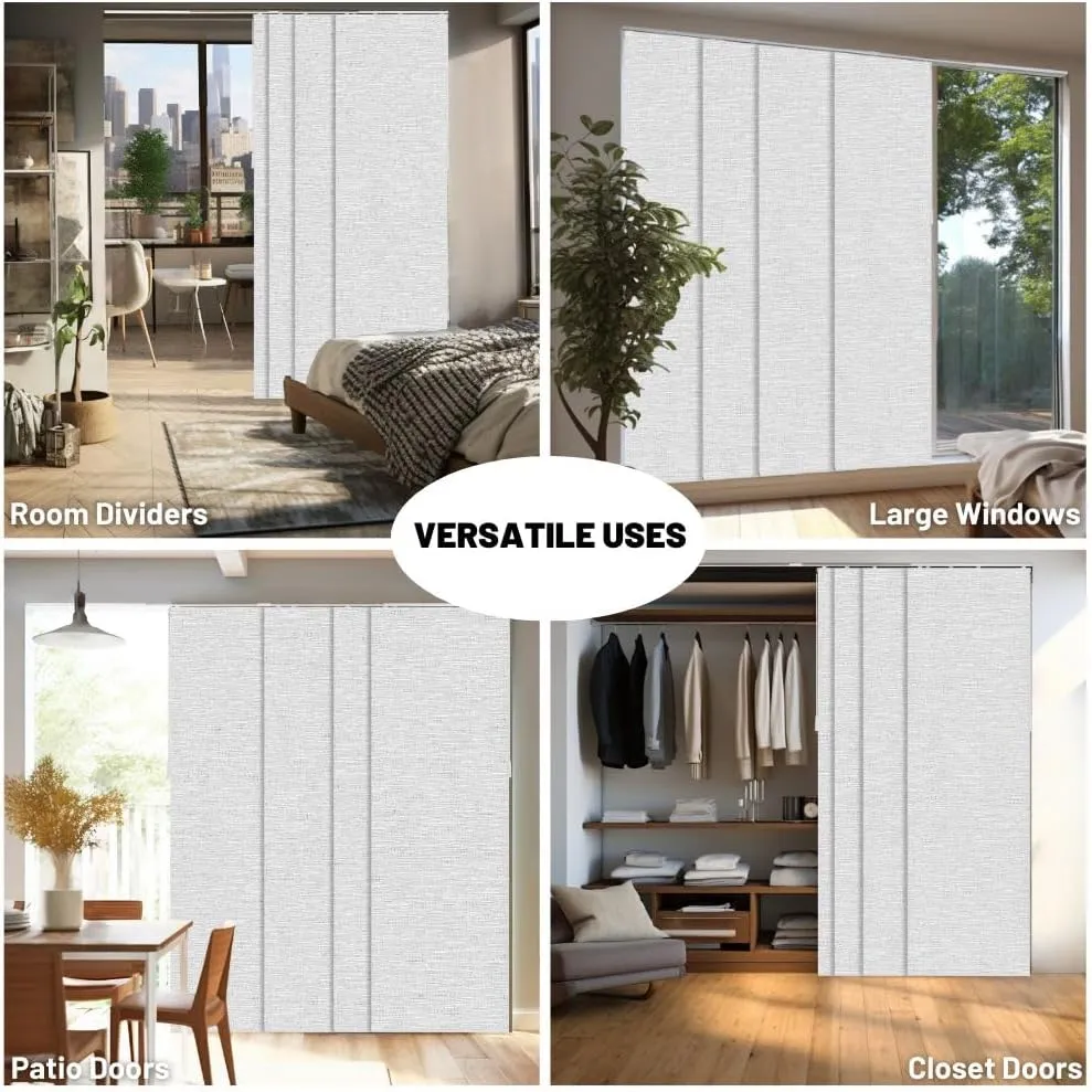 CHICOLOGY Embossed Textured Weave Fabric, Sliding Door Blinds , Room Divider ,Vertical Blinds for Patio Doors , Sliding Glass Door Blinds, Chalk White, W:46-86 x H: Up to-96 inches