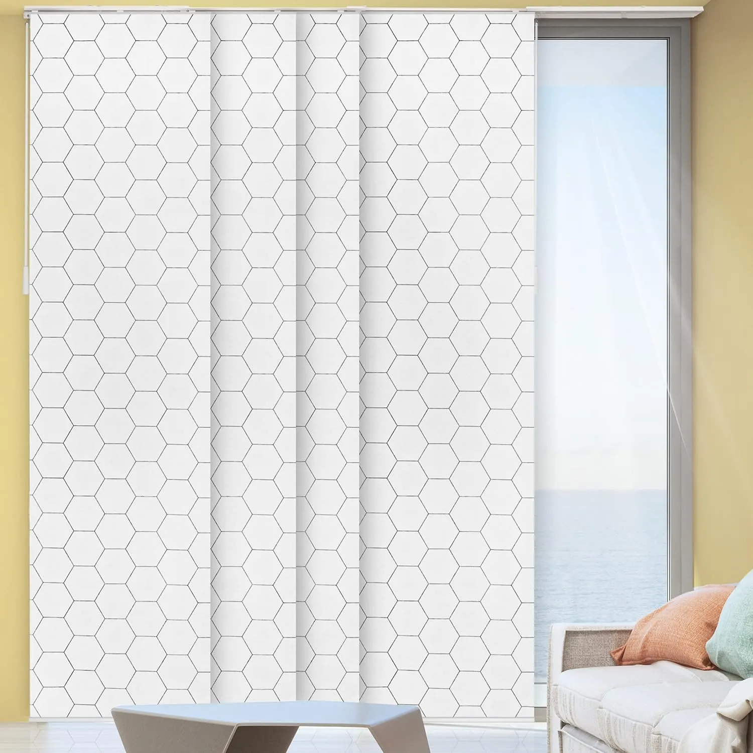 CHICOLOGY Sliding Door Blinds, Blinds for Sliding Glass Doors, Sliding Glass Door Blinds, Vertical Blinds for Patio Doors, Room Divider, Hexagon, W:46-86 x H: 0-96 inch