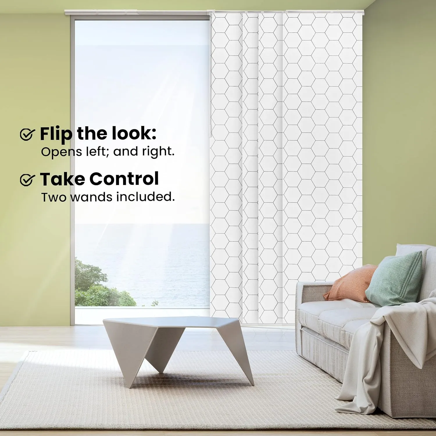 CHICOLOGY Sliding Door Blinds, Blinds for Sliding Glass Doors, Sliding Glass Door Blinds, Vertical Blinds for Patio Doors, Room Divider, Hexagon, W:46-86 x H: 0-96 inch