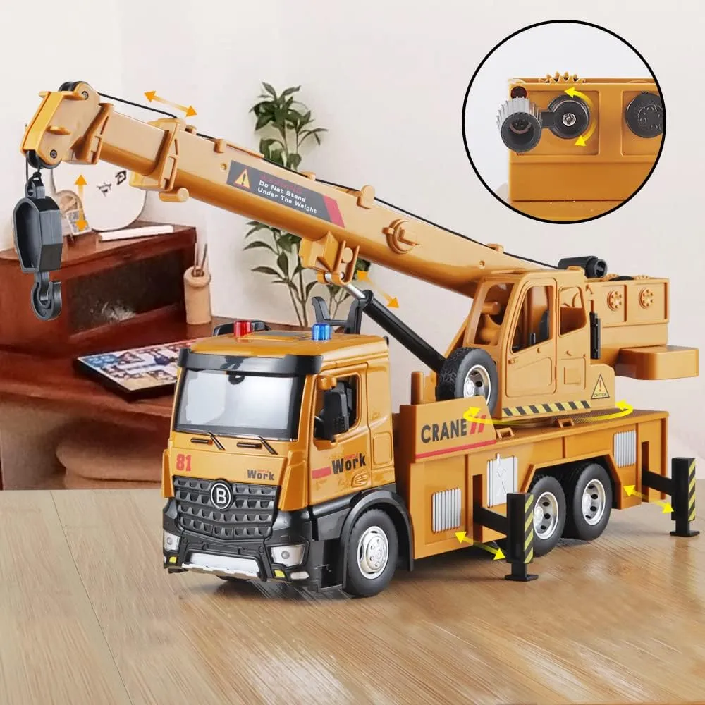 Children Crane Toy Metal DieCast Crane Model，Construction Truck Toys with Simulated Sounds and Lights，Suitable for Ages 3 and Up Toy Crane for Boys