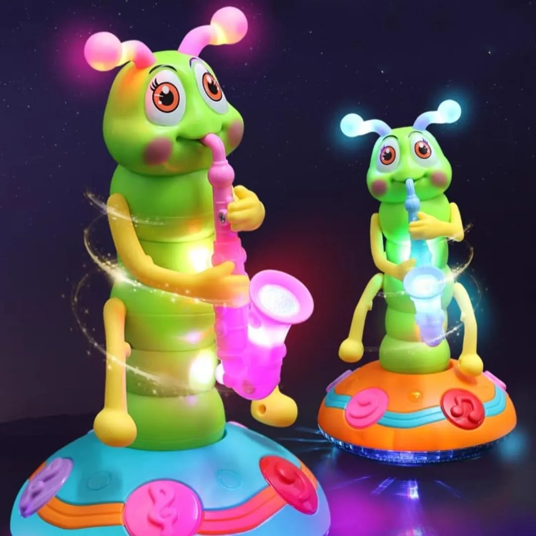 Children's Electric Caterpillar Saxophone Musical Toys, Dancing Saxophone Caterpillar,Baby Sensory Toys with LED Lights for Toddler Boys Girls Without Battery (Pink-1 Pcs)