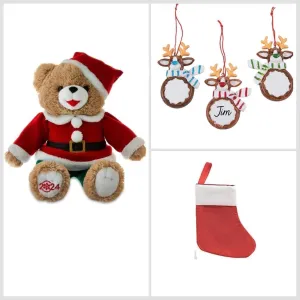 Christmas 2024 Time Snowflake Teddy Bear Holiday Time 15 inch Collectible Plush Teddy Bear with Christmas Reindeer Ornament and Mini Stocking (Santa)