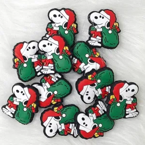 Christmas Snoopy with Santa's hat Silicone Focal Beads, character Focal Bead