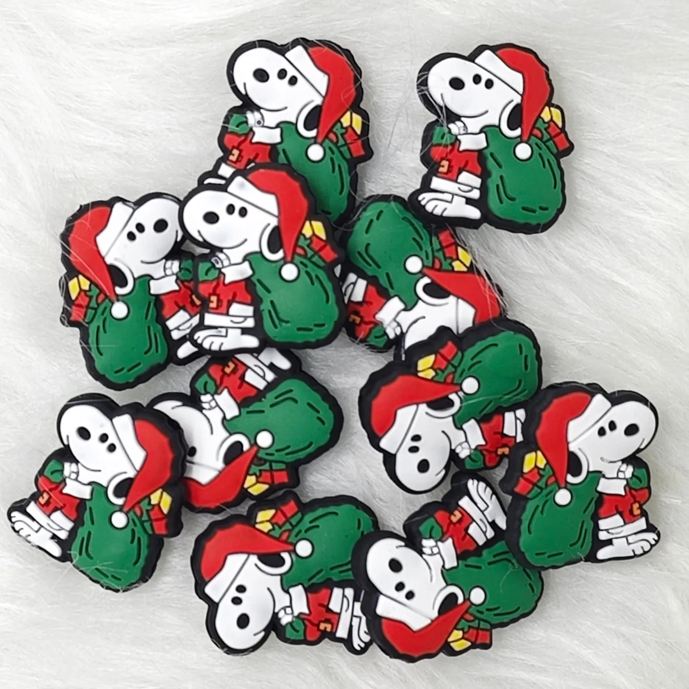 Christmas Snoopy with Santa's hat Silicone Focal Beads, character Focal Bead