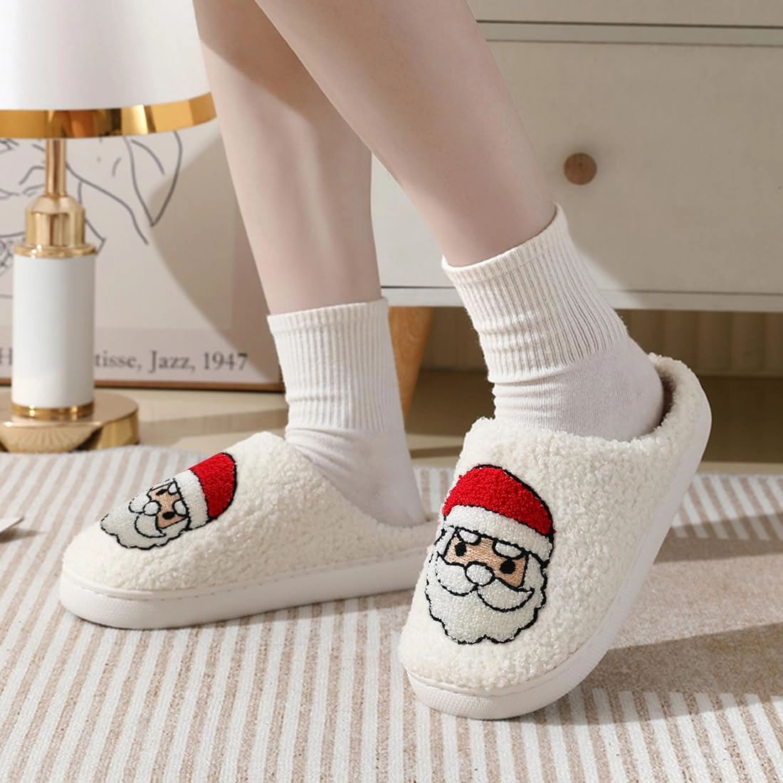 Christmas Slippers for Womens Mens Plush Warm Christmas Reindeer Moose Santa Claus Elk Slippers Winter Soft Fuzzy House Slippers Cozy Indoor Shoes, Christmas Gifts For Girls Wife Girlfriend
