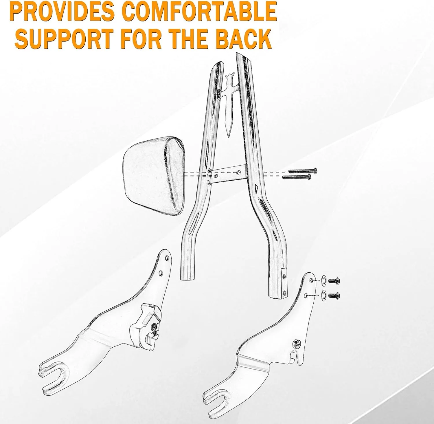 Chrome Detachable Sissy Bar Passenger Backrest Rear Pad for Harley Davidson Touring Models 2009-2024 Street Glide, CVO Road Glide Road King Ultra Limited Electra Glide (30" Tall)