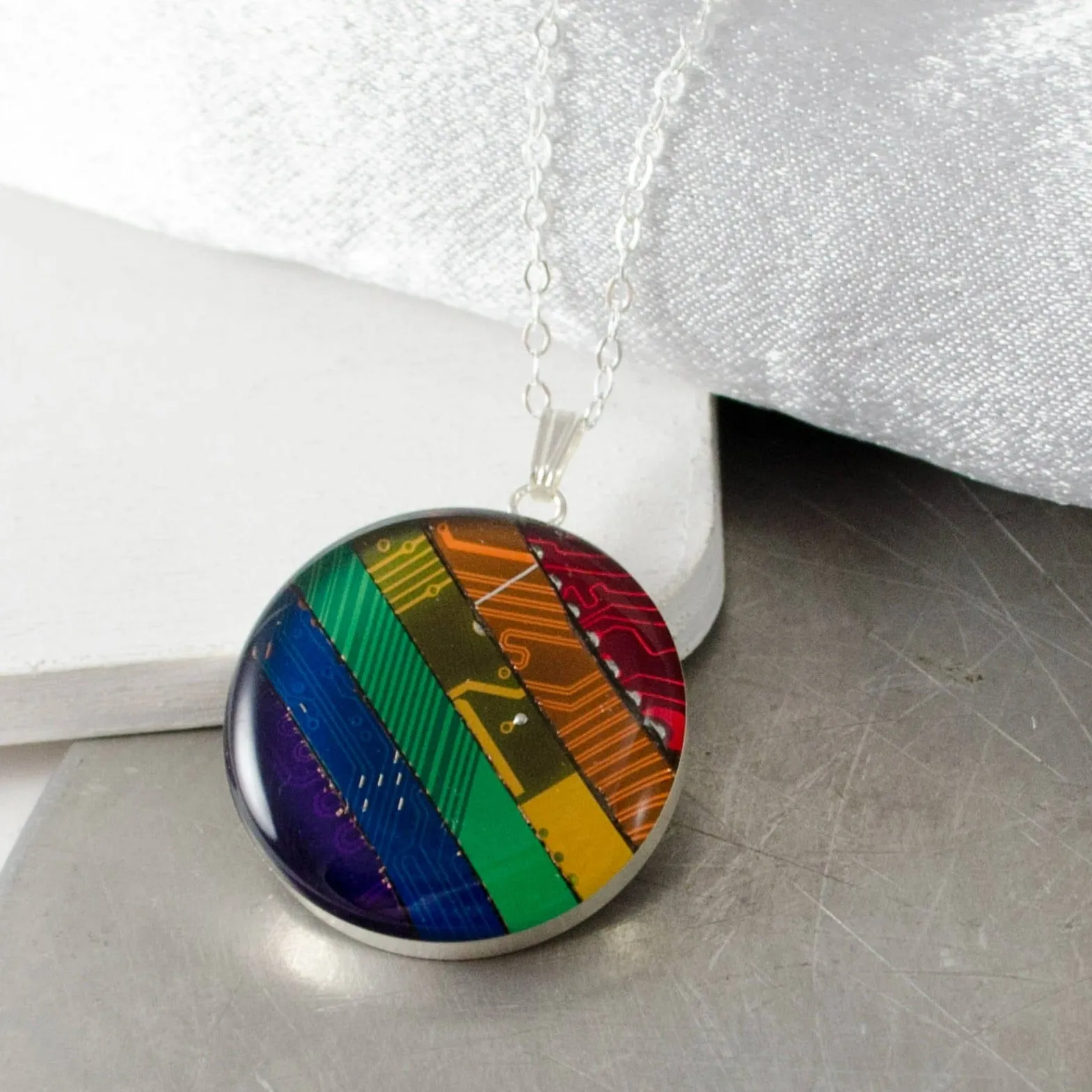 Circuit Board Rainbow Necklace - Sterling Silver