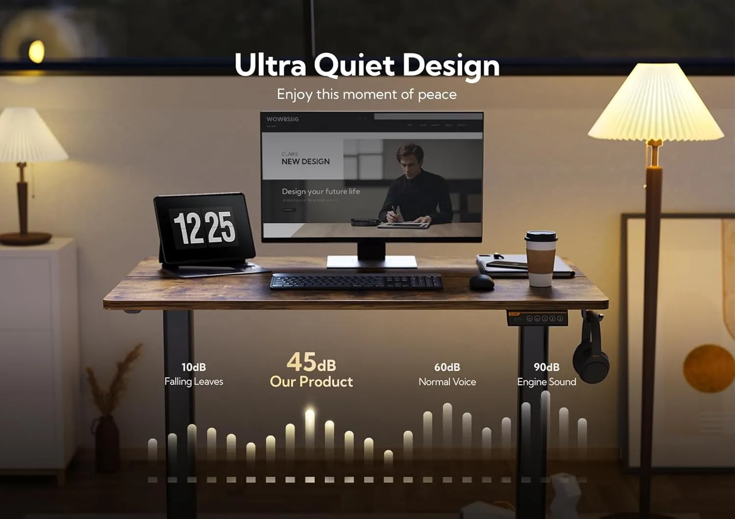 Claiks Electric Standing Desk, Adjustable Height Stand up Desk, 40x24 Inches Sit Stand Home Office Desk with Splice Board, Black Frame/Rustic Brown Top