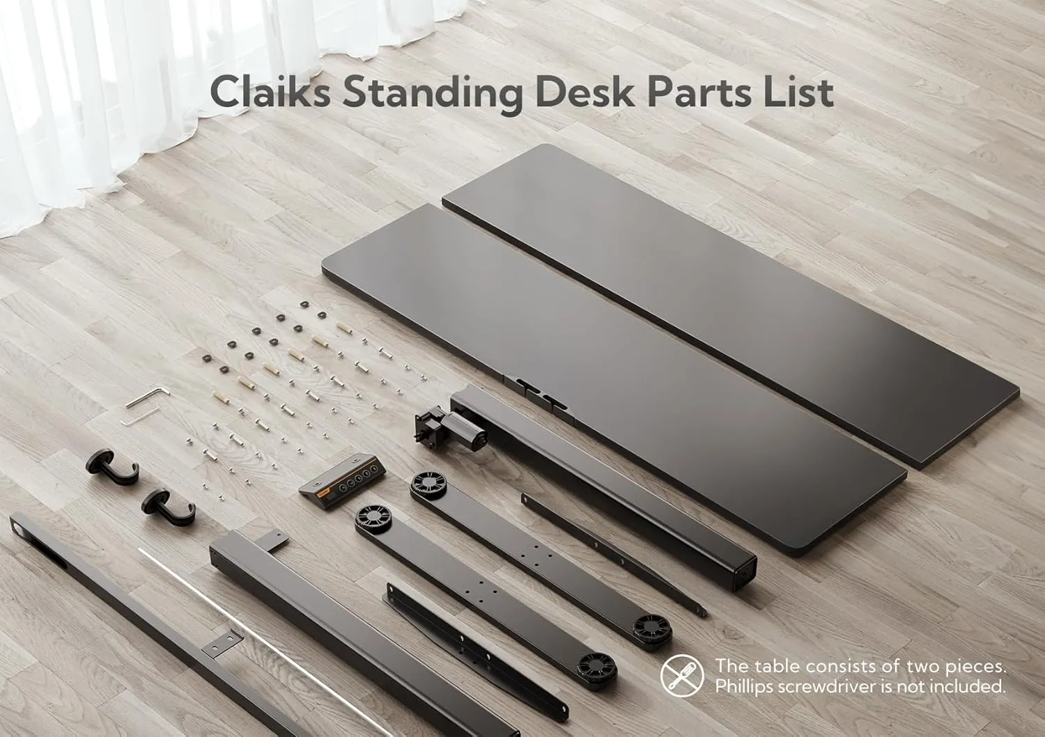 Claiks Electric Standing Desk, Adjustable Height Stand up Desk, 48x24 Inches Sit Stand Home Office Desk with Splice Board, Black Frame/Black Top