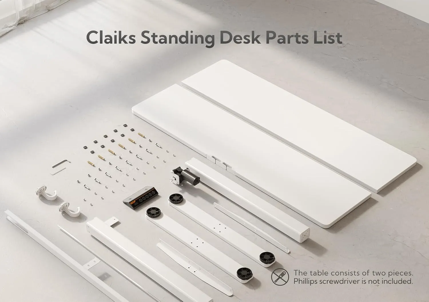 Claiks Electric Standing Desk, Adjustable Height Stand up Desk, 48x24 Inches Sit Stand Home Office Desk with Splice Board, White Frame/White Top