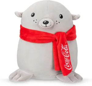 Coca-Cola 9" Seal with Scarf Snowball Plushies, Soft, Squishy Stuffed Animal, Great Gift for Boy, Girl, Kids & Toddlers for Christmas & Birthdays, Cuddle Pillow, Dorm Bed Décor