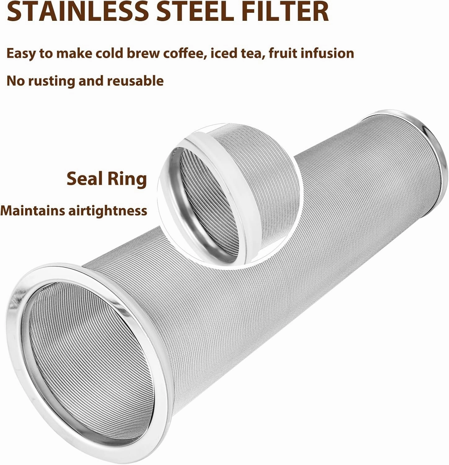 Cold Brew Coffee Filter with Pour Spout Lid for 64 OZ Wide Mouth Mason Jar, 304 Stainless Steel Strainer with Seal Ring for Iced Drinks, Sun Tea Infuser and Cold Brew Coffee Maker