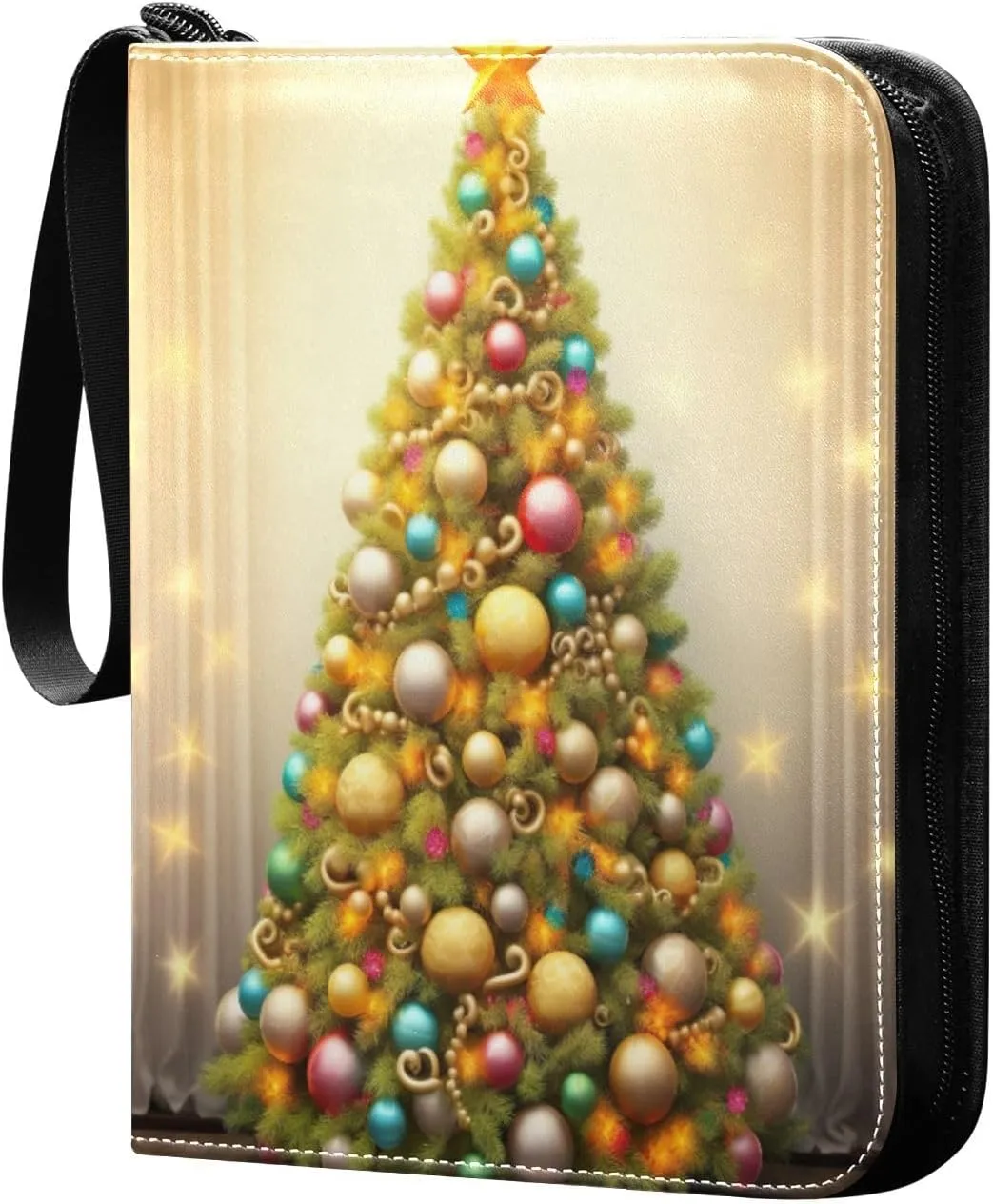Colorful Christmas Tree Card Binder 4-Pocket Leather Cover 400 Pockets Card Album Holder Removable Display Storage for Trading Cards, Game Cards, Collectibles