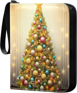 Colorful Christmas Tree Card Binder 4-Pocket Leather Cover 400 Pockets Card Album Holder Removable Display Storage for Trading Cards, Game Cards, Collectibles