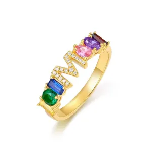 Colorful Diamond Alphabet Letters Adjustable Ring