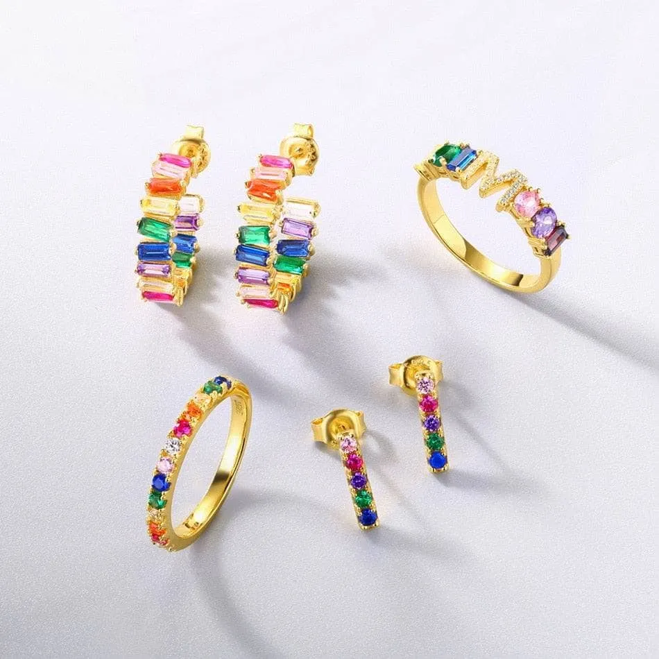 Colorful Diamond Alphabet Letters Adjustable Ring