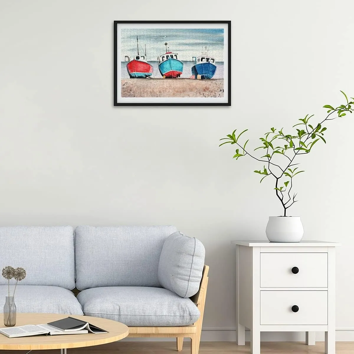 Colorful Fishing Boats Puzzles for Adults 500 Pieces, Poster and Letter on The Back of Jigsaw Puzzles,Educational Family Game Gift, Sandy Seashore