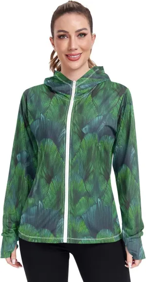 Colorful Green Sun Shirt Women, Upf 50  Zip up Womens Fishing Shirts Long Sleeve