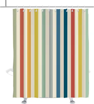 Colorful Striped Pinstripe Shower Curtain Rainbow Farmhouse Shower Curtains Set Bright Minimalist Designer Washable Bathroom Decor Accessory with Hooks 72" W x 84" H