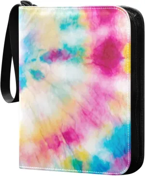 Colorful-tie-dye 400 pockets Game Card Binder with Removable Sleeves Trading Card PU Waterproof Sturdy Protectors Holder Collectible Album for Sports Card Collection Storage