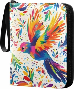 Colorful Bird Card Binder 4-Pocket, 400 Pockets PU Waterproof Zippered Collector Card Album with 50 Removable Sleeves for Trading, Game Cards