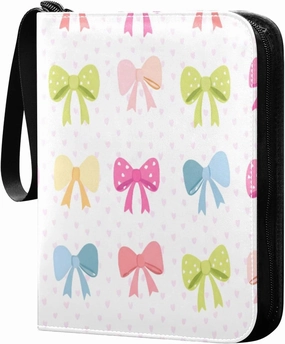 Colorful Bows Card Binder 4-Pocket, 400 Pockets PU Waterproof Zippered Collector Card Album with 50 Removable Sleeves for Trading, Game Cards