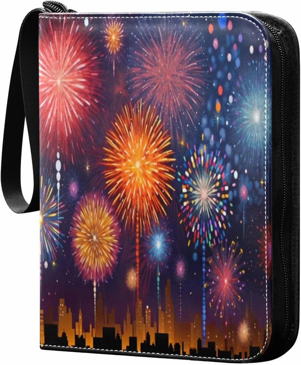 Colorful Firework Card Binder 4-Pocket Leather Cover 400 Pockets Card Album Holder Removable Display Storage for Trading Cards, Game Cards, Collectibles