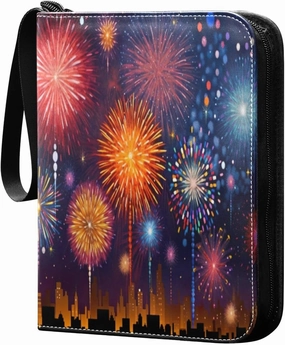 Colorful Firework Card Binder 4-Pocket Leather Cover 400 Pockets Card Album Holder Removable Display Storage for Trading Cards, Game Cards, Collectibles